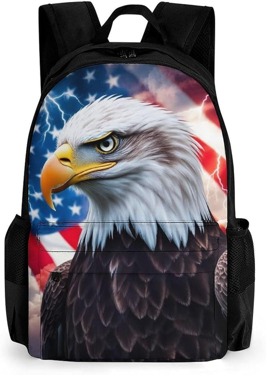 Supdreamc Lightweight Daypack Backpack for Trekking Work Running, Big Capacity Multipurpose Anti-Theft Bookbag, American Flag Cool Bald Eagle Business Computer Bag