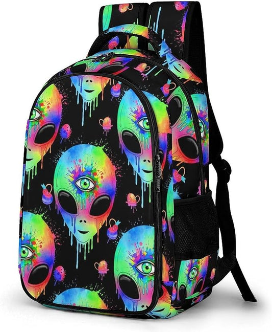 Waterproof Hiking Backpack Alien Trippy Painting Art, Anti Theft Travel Laptop Rucksack with Multi Compartments for Men Women Outdoor Sports