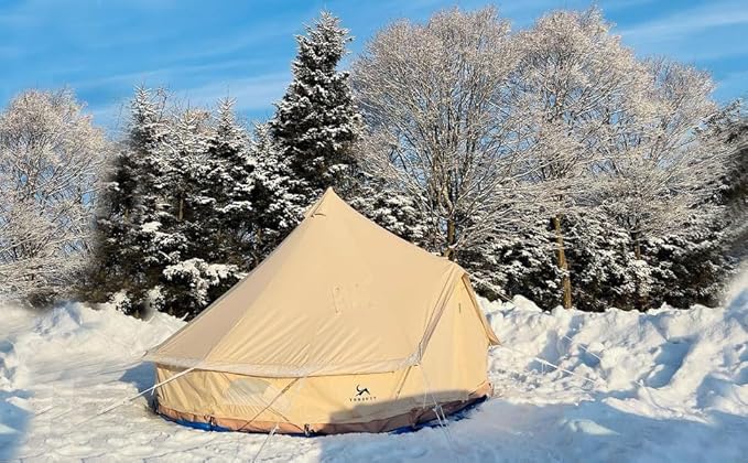 Bell Tent for Camping - Breathable Polycotton Canvas Yurt with Stove Jack, 4-Season Glamping Tent for 2-8 Person, Sturdy Shelter Family Camping & Backyard (10ft/13.1ft/16.4ft)