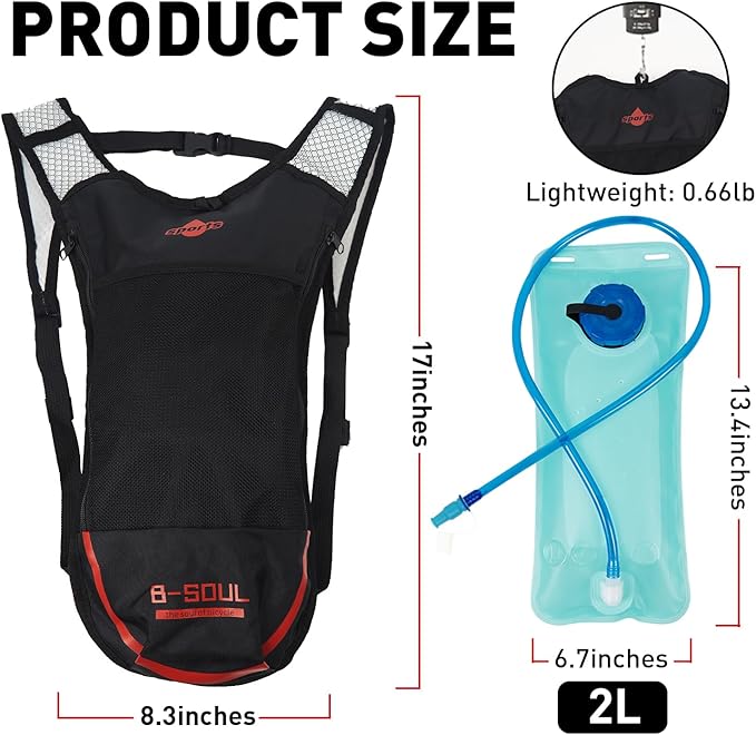 Hydration Backpack, Hiking Hydration Pack with 2L Water Bladder, Bike Water Bag for Men and Women, Running Hydro Vest Backpack for Hiking
