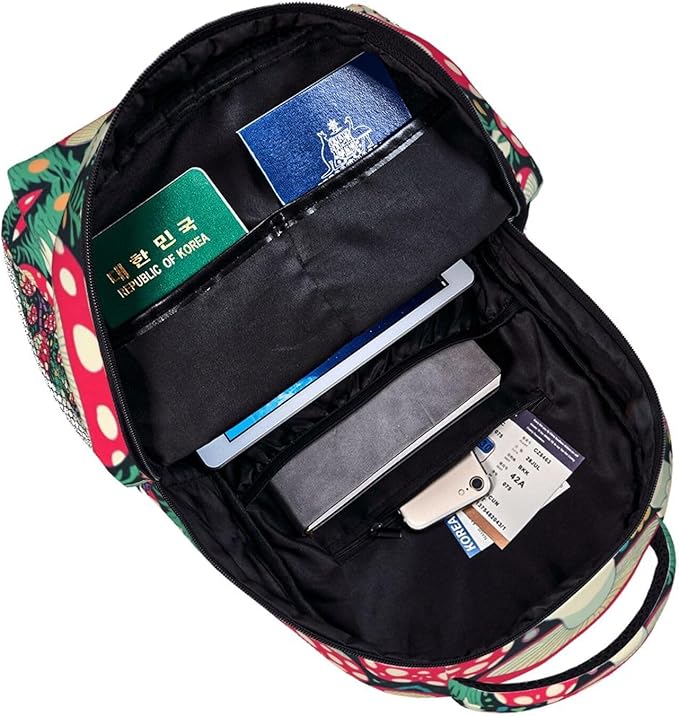 Men Women Polyester Trippy Mushroom Art Daypack Bookbag Big Capacity Shoulder Bag With Padded Straps for Climbing Travel Walking Cycling