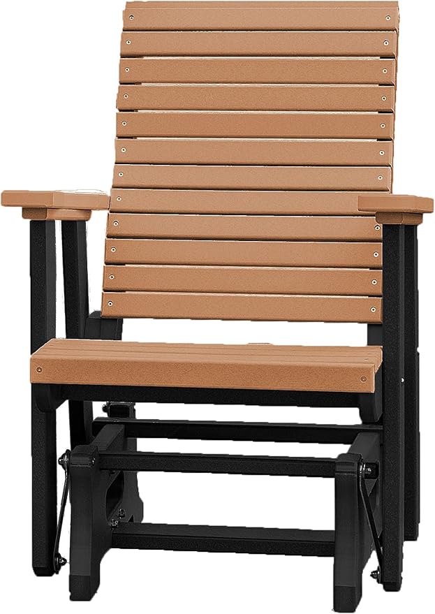 DutchCrafters Modern Horizontal Slat High Back Poly Glider Outdoor Patio Chair (Black & Cedar)