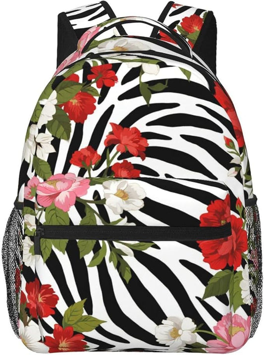 Rucksacks Multipurpose Anti-Theft Big Capacity Bookbag, Cheetah Leopard Print Floral Pattern White Travel Hiking Camping Rucksack With Padded Straps