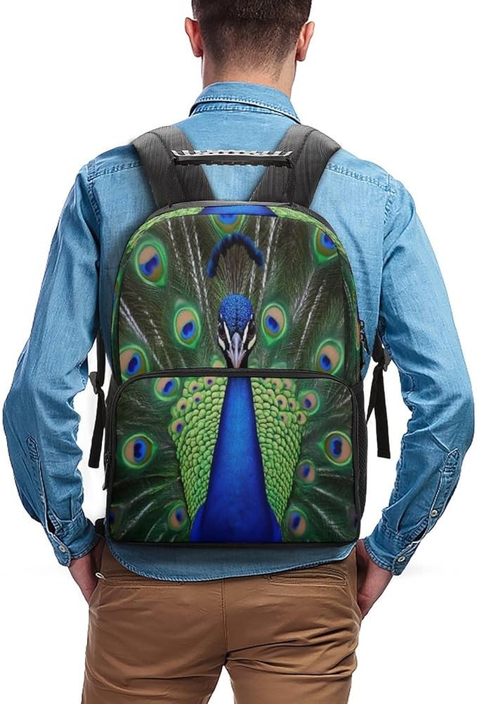 Lightweight Daypack for Camping Business Walking Cycling, Large Capacity Anti-Theft Multipurpose Bookbag, Peacock Feather Gym Outdoor Hiking Backpack
