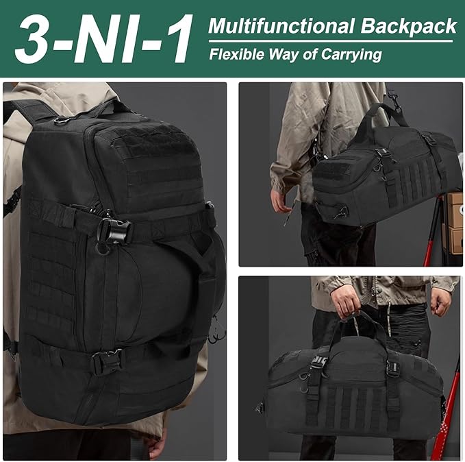 Gym Bag, 3-in-1 Duffel Backpack, Waterproof Travel & Sports Bag for Outdoor, Tactical, Camping & Hunting – Weekend & Overnight Gear
