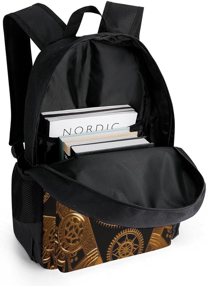 Rucksack Anti-Theft Multipurpose Big Capacity Carry On Bag, Gold Freemason Freemasonry Masonic Art Traveling Camping Backpack With Side Pockets