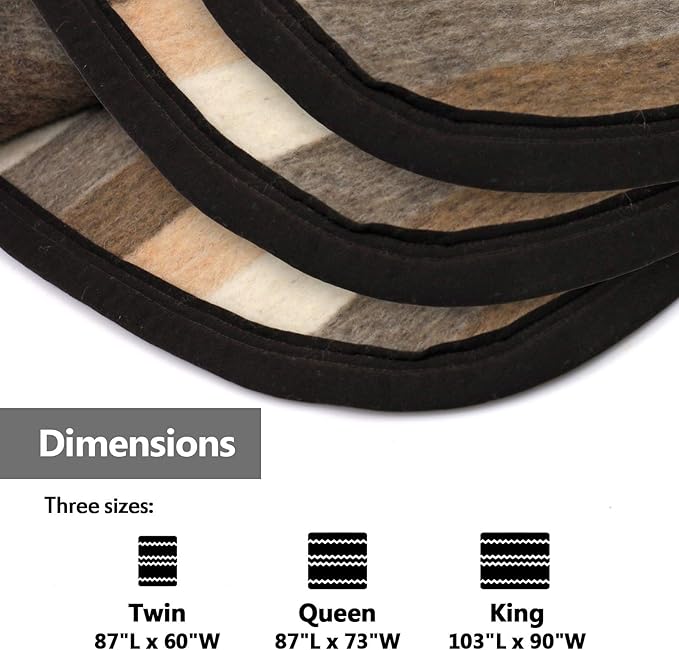 Alpaca Warehouse 100% Natural Alpaca and Sheep Wool Blanket Twin Size Thick Heavyweight Comfortably Warm - Great for Outdoor Use - Striped Design 87" x 60" (Melange Brown/Beige/Gray, Twin)