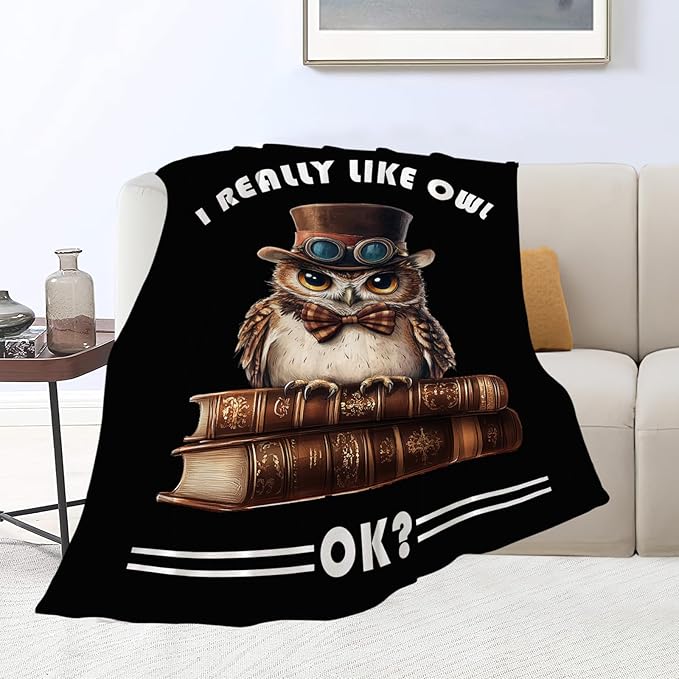 Owl Blanket Book Throw Blankets Funny Gifts for Girls Boys Kids Soft Cozy Fleece Plush for Couch Sofa Bed 80"x60"