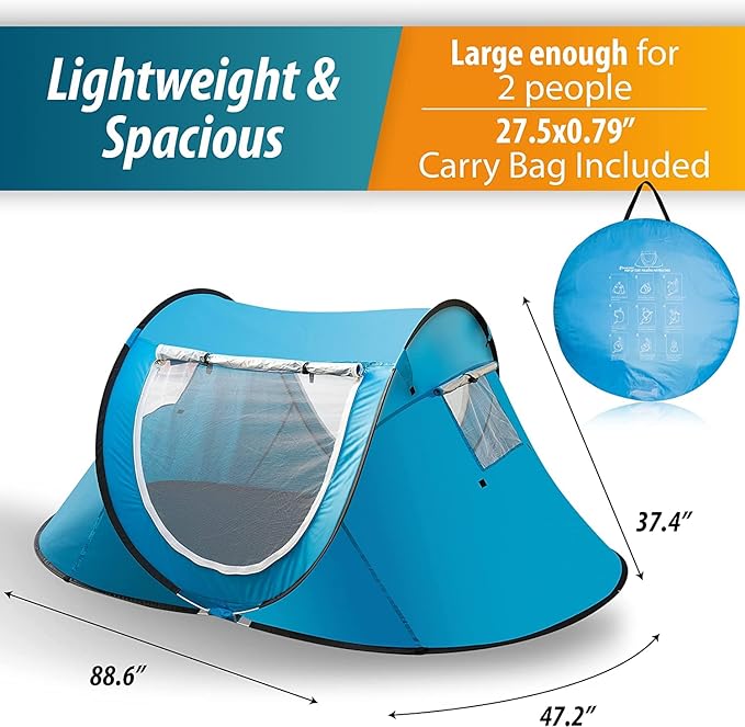 Vaygway Pop-up Tent and Automatic Instant Portable Cabana - Premium Quality 2-4 Person Easy Throw Setup Windproof Waterproof Travel Cabana Beach Tent Shelter- for Hiking, Camping & Outdoor Activities