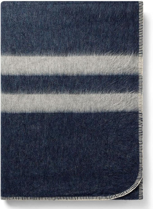 Thick Alpaca Wool Blanket Heavyweight Camping Outdoors Indoors Soft Peru Queen Size Stripes Design (Blue Jean/Soft Gray, Queen Size)