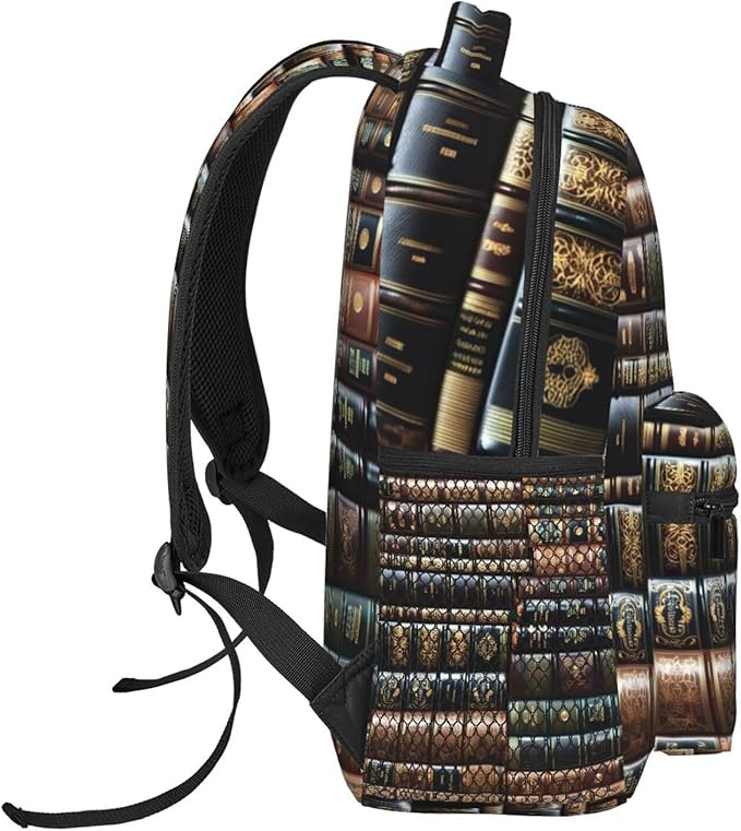 Polyester Daypack for Camping Travel Walking Cycling, Big Capacity Anti-Theft Multipurpose Bookbag, Vintage Books Art Camping Outdoor Backpack
