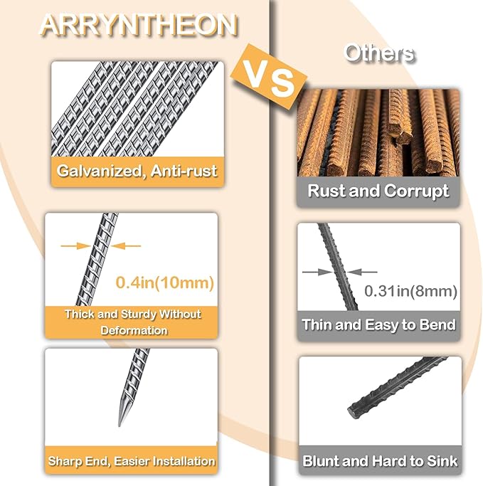 Rebar Stakes 12 Inch 10 Pack Tent Spikes Heavy Duty Metal J Hook, Fence Stakes for Trampoline, Fence, Camping Tent (17, I-16 x2/5")