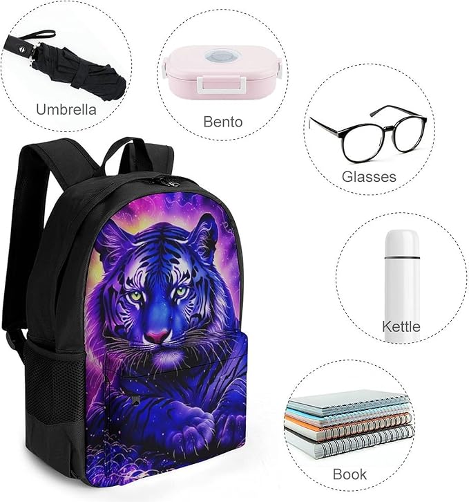Lightweight Rucksack for Sports Travel Running, Big Capacity Multipurpose Anti-Theft Bookbag, Trippy Tiger Neon Art Travel and Sport Backpack Rucksack