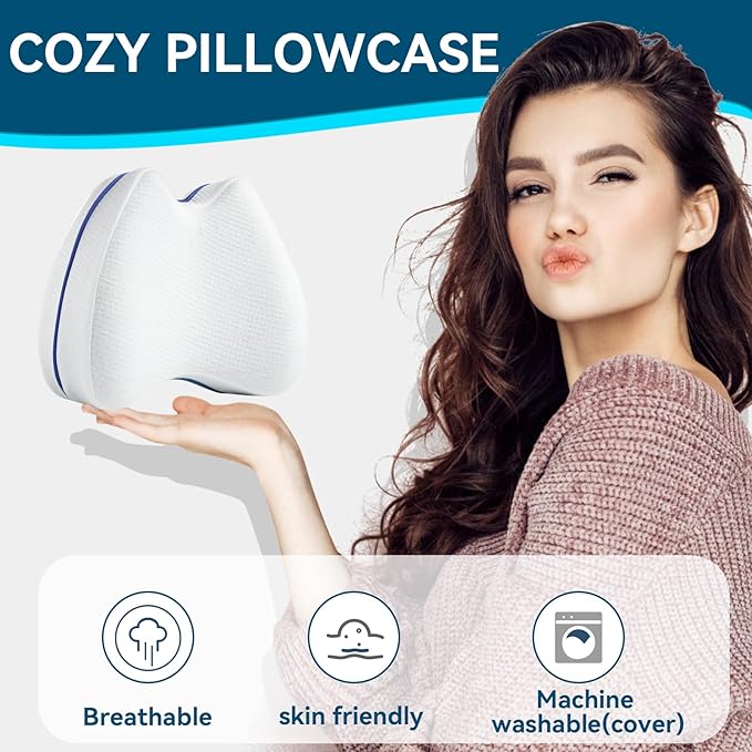 QISHFEN Knee & Leg Pillows Foam Support Pillow for Sleeping for Back Pain,Leg Pillow for Sleeping On Side, Memory Foam Cushion Knee Support Pillows,Pregnancy Pillow Removable (1 Pack)
