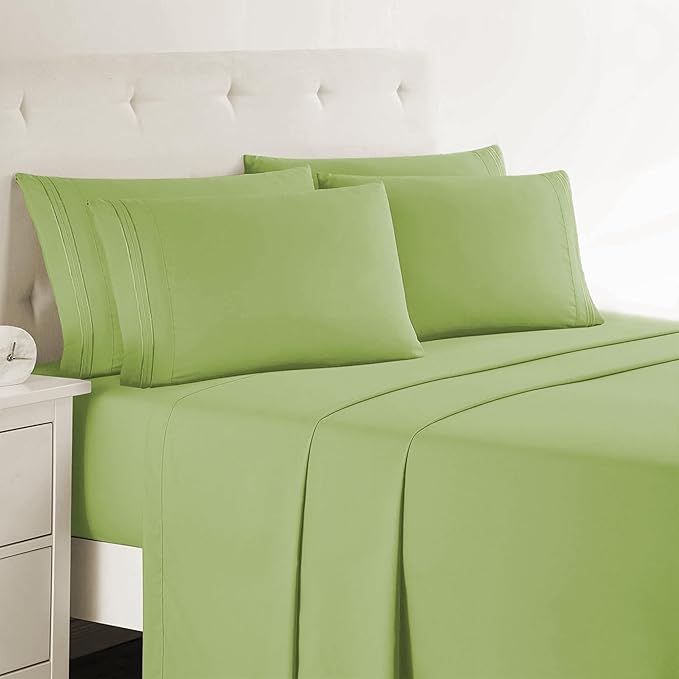 Clara Clark Full Sheets, 6 Piece Set - Hotel Luxury Bed Sheets, Super Soft Bedding Set, Full Size, Garden Green