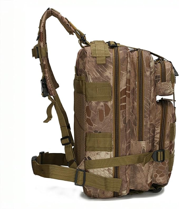 30L Comfortable Durable Military Tactical Backpack w/USA Flag Patch, MOLLE Hiking Camping Travel Bag,(Khaki python pattern)