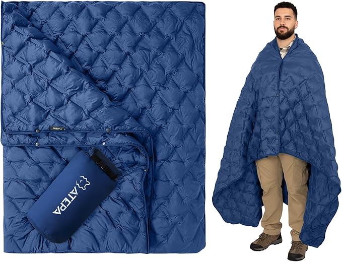 ATEPA Wearable Sleeping Bag, Recycled Water-Resistant Camping Blanket Poncho, Ultralight Packable Stadium Blanket for Outdoor