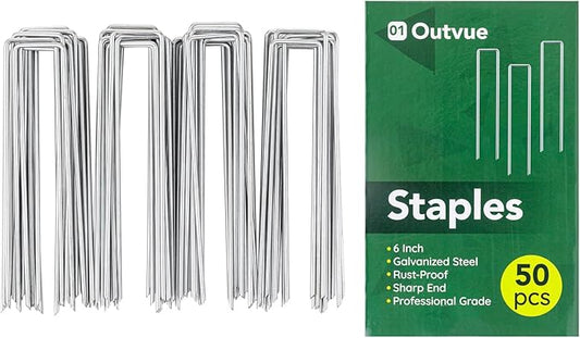 6 Inch 50 Pack Landscape Staples,11 Gauge Plant Stakes,Hot-dip Galvanized Tent Stake & Garden Stakes for Plants, Staple Landscaping Fabric SOD Pins for Decoration Weed Barrier Fabric