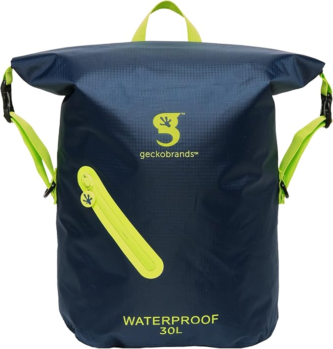 geckobrands Lightweight 30L Waterproof Backpack - Lightweight Watertight Outdoor Bag Hiking Traveling Light Water Activities