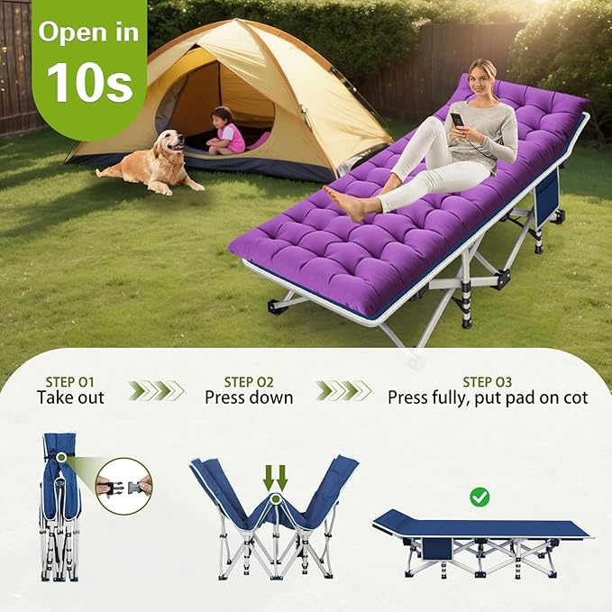 Camping Cot with Comfortable Mattress Cots for Sleeping Premium Fabric Camping Bed Easy Setup Folding Cot with Carry Bag for Guest Bed Adults Home Office Outdoor