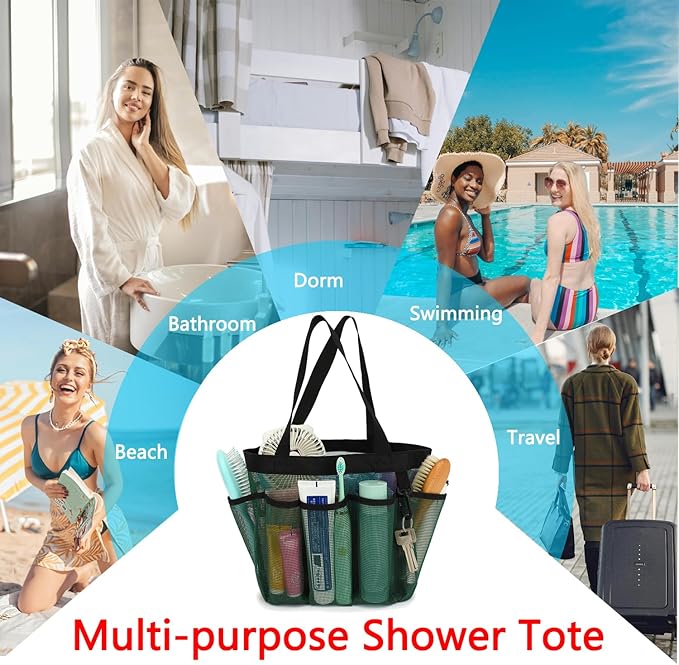 Mesh Shower Caddy Portable for College Dorm Room Essentials, 8-Pocket Large Shower Basket Tote Bag with 2 Handles for Toiletry, Bathroom, Beach, Camp, Gym