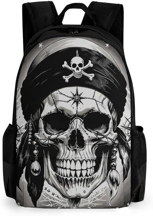 Lightweight Daypack for Camping Business Walking Cycling, Large Capacity Anti-Theft Multipurpose Bookbag, 3D Pirate Skull Gym Outdoor Hiking Backpack