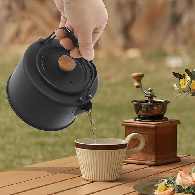 Camping Kettle, Stainless Steel Portable Coffee Tea Pot with Anti-Scald Handles, 35.2oz Capacity for Outdoor Camping Hiking Picnics (Black)