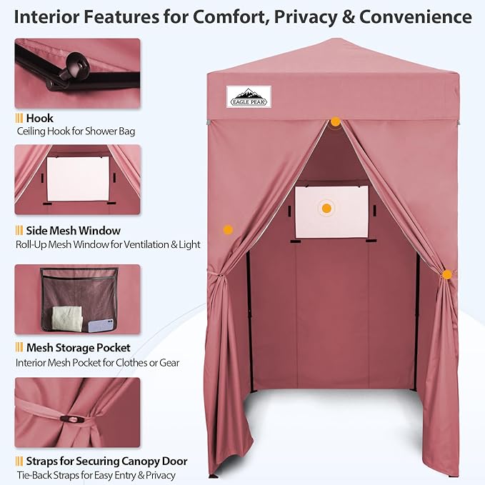 EAGLE PEAK Flex Ultra Compact 4x4 Pop-up Canopy, Sun Shelter, Changing Room, Portable Privacy Canopy Cabana for Pool, Fashion Photoshoots, or Camping, Pink