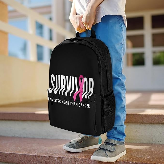 Supdreamc Rucksacks Lightweight Multipurpose Anti-Theft Breast Cancer Survivor Pink Ribbon Black Shoulder Bag Large Capacity Business Computer Bag With Smooth Zippers