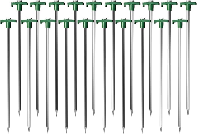 Cheardia 10 Pack Tent Stakes Heavy Duty, 9.75 Inch Yard Stakes Non-Rust Metal Tent Pegs Ground Stakes Tent Spikes for Camping Patio, Garden, Canopies, Grassland, Outdoor, Green
