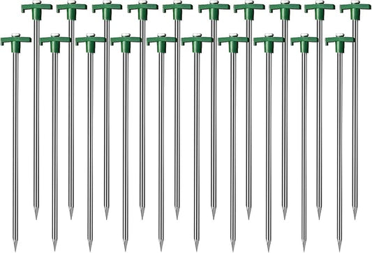 Cheardia 10 Pack Tent Stakes Heavy Duty, 9.75 Inch Yard Stakes Non-Rust Metal Tent Pegs Ground Stakes Tent Spikes for Camping Patio, Garden, Canopies, Grassland, Outdoor, Green