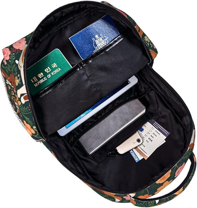 Daypack Backpack Multipurpose Anti-Theft Large Capacity Bookbag, English Springer Spaniel And Retro Floral Travel Hiking Camping Rucksack With Adjustable Shoulder Straps