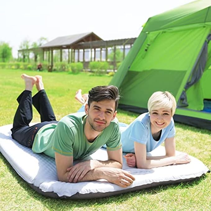 KingCamp Sleeping Pad for Camping Double Size Self Inflating Camping Mattress 11 R-Value Foam Pads 3" Thick 2 People Outdoor Pad Light Grey