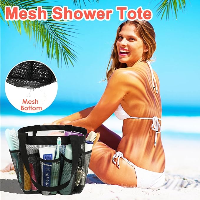 Mesh Shower Caddy Portable for College Dorm Room Essentials, 8-Pocket Large Shower Basket Tote Bag with 2 Handles for Toiletry, Bathroom, Beach, Camp, Gym