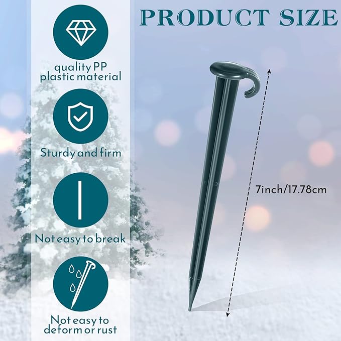 Vicenpal 18 Pcs 7 Inch Plastic Yard Stakes Inflatables Heavy Duty Plastic Garden Stakes for Tent Ground Replacement Outdoor Fence Lawn Pegs Landscape Staples Halloween Christmas Decorations (Green)