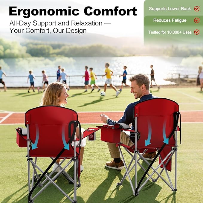 Folding Camping Chairs Durable 600D Oxford, Portable Outdoor Chair with Cooler Pouch, Cup Holder & Storage Pocket for Camping, Beach, Fishing