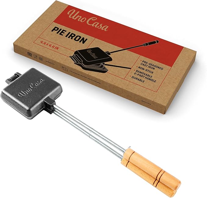 Uno Casa Pie Iron Sandwich Maker - Japanese Sandwich Maker with Recipe Book - Durable Campfire Cooking Equipment for Grilled Pies - Heavy Duty Cast Iron for Outdoor and Camping Adventures