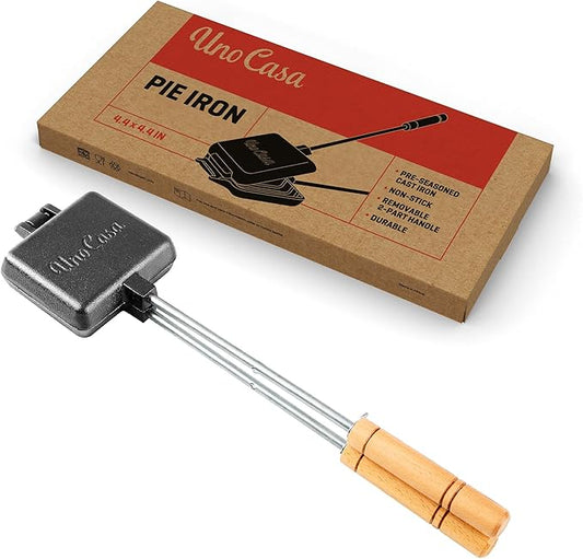 Uno Casa Pie Iron Sandwich Maker - Japanese Sandwich Maker with Recipe Book - Durable Campfire Cooking Equipment for Grilled Pies - Heavy Duty Cast Iron for Outdoor and Camping Adventures