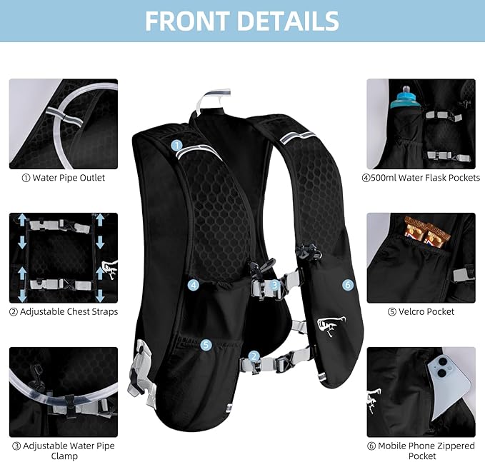 Hydration Backpack for Women Men, Lightweight Running Vest with 1.5L Water Bladder, Breathable Water Backpack for Hiking Running Cycling Climbing-White/Black