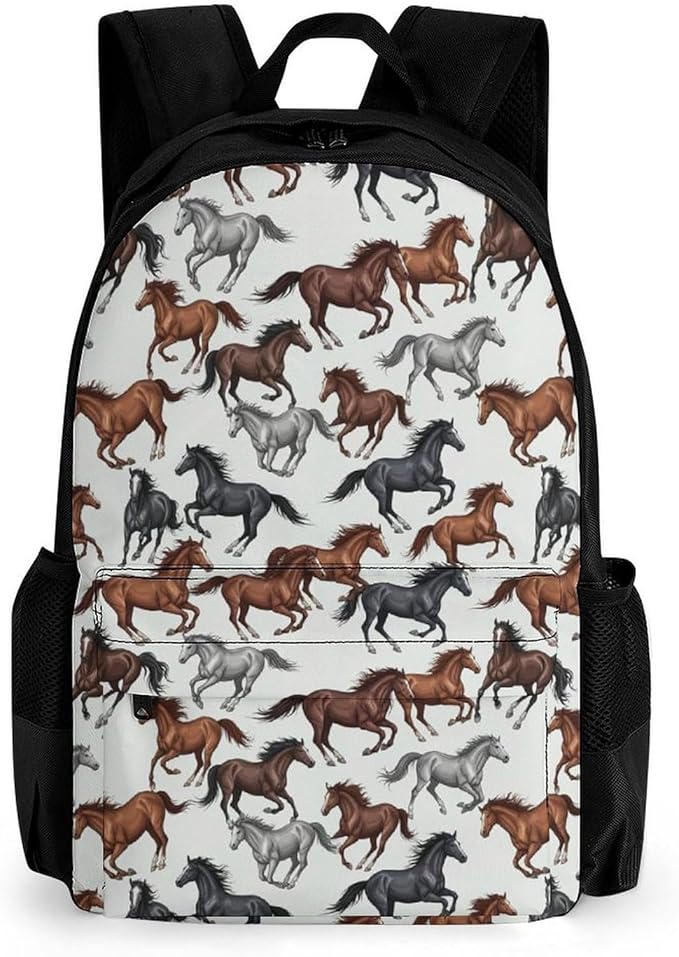 Supdreamc Men Women Lightweight Wild Horse Casual Daypack Big Capacity Bookbag With Padded Straps for Gym Travel Walking Cycling