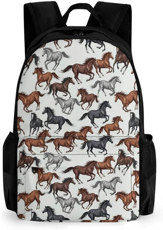Supdreamc Men Women Lightweight Wild Horse Casual Daypack Big Capacity Bookbag With Padded Straps for Gym Travel Walking Cycling