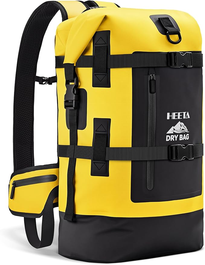 HEETA Dry Bags Waterproof Backpack 40L for Men & Women, Roll Top Heavy Duty Cushioned Hiking Backpack for Kayaking Boating Paddle Boarding Fishing Travel Camping Beach Vacation Cruise Ship Essentials