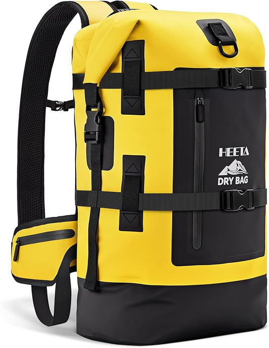 HEETA Dry Bags Waterproof Backpack 40L for Men & Women, Roll Top Heavy Duty Cushioned Hiking Backpack for Kayaking Boating Paddle Boarding Fishing Travel Camping Beach Vacation Cruise Ship Essentials