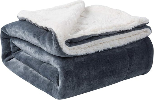 NANPIPER Sherpa Blanket Warm Blankets for Winter Super Soft Fuzzy Flannel Fleece/Wool Like Reversible Velvet Plush Couch Blanket Lightweight(Grey Throw Size 50"x60")