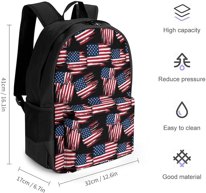 Daypack Polyester Anti-Theft Multipurpose Cool American Flag Bookbag Big Capacity Gym Outdoor Hiking Backpack With Adjustable Shoulder Straps