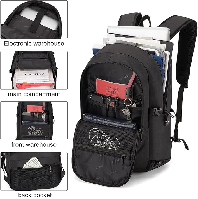 Tzowla Travel Laptop Backpack Water Resistant Anti-Theft Bag with Giant Tumbler Holder Pocket and Lock 17.3 Inch Computer Business Backpacks for Women Men Work College Gift,Casual Daypack(Black)