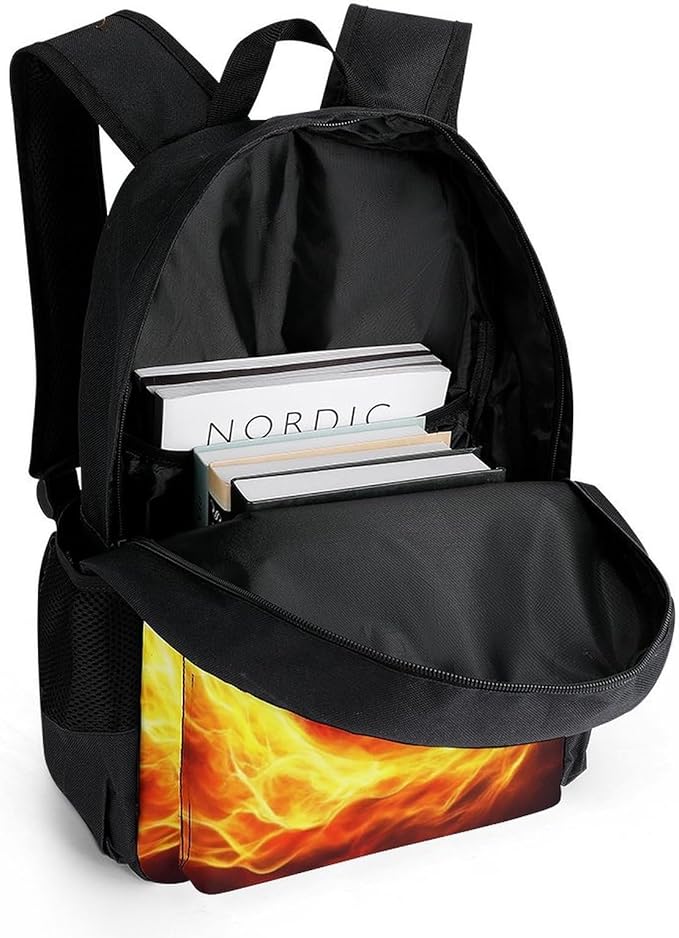 Men Women Lightweight Fire Flame Softball Baseball Ball Casual Daypack Large Capacity Bookbag With Adjustable Shoulder Straps for Gym Business Bicycle
