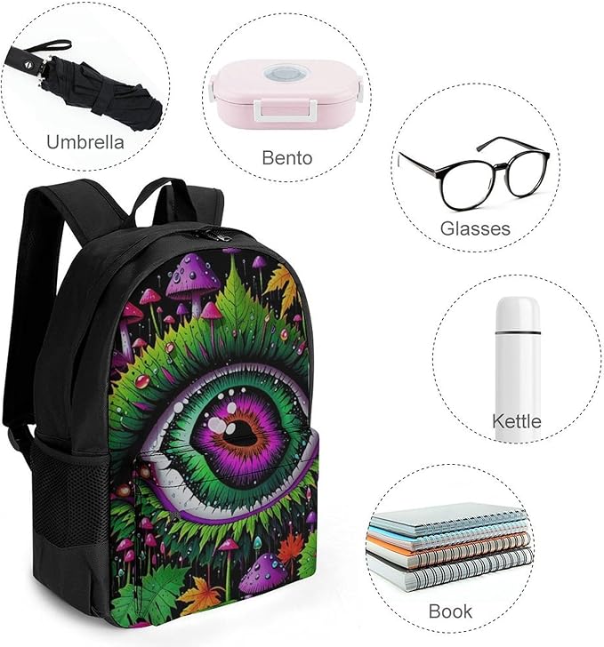 Lightweight Daypack for Camping Business Walking Cycling, Large Capacity Anti-Theft Multipurpose Bookbag, Trippy Eye Mushroom Art Gym Outdoor Hiking Backpack