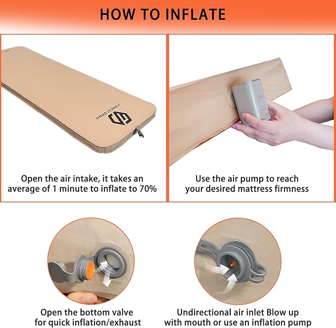 Double Self Inflating Sleeping Pad,2.7" Extra Thick Memory Foam Camping Pad, 60S Fast Air Self-Inflating Camping Mattress Pads, 4 Season Sleeping Mat for Camping Rooftop Tent Car Truck Van