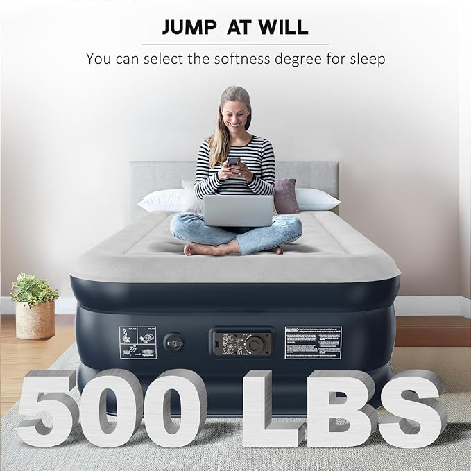 nalone Air Mattress Twin with Built in Pump, 18'' Luxury Self Inflatable Mattress, 2025 Upgraded Fast Blow Up Mattress with Carry Bag, Portable Air Bed for Home, Travel & Camping, 500lbs Max